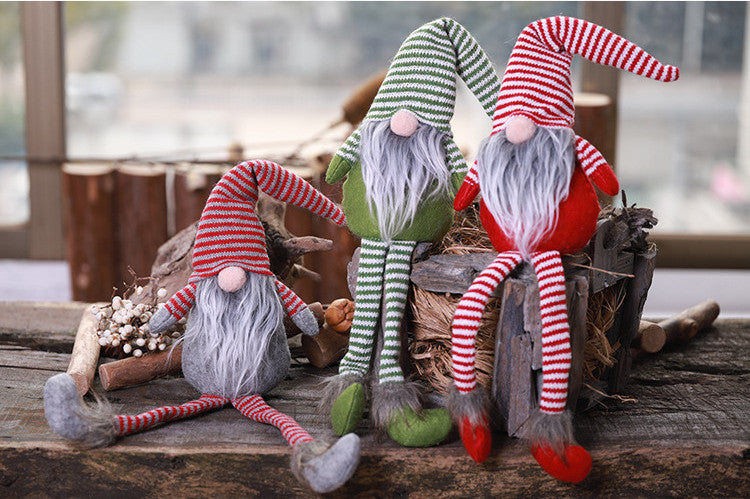 Gnome de Noël en peluche à longues jambes rayées – Le Moyen