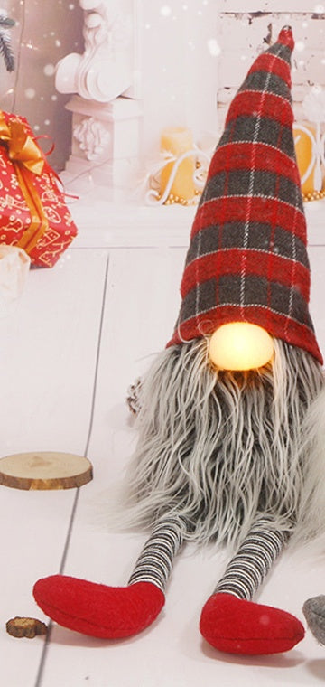 Gnome de Noël géant en peluche à nez lumineux et longues jambes – Le Géant