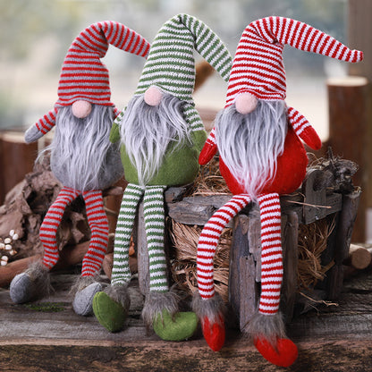 Gnome de Noël en peluche à longues jambes rayées – Le Moyen